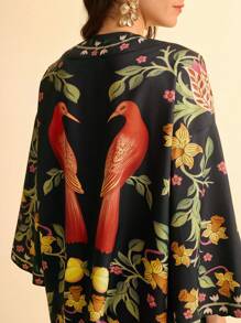 CAJUNI Women's Boho Tropical Floral & Bird Print Loose Beach Kaftan, Holiday Clothes, Vacation Outfits Woman, Festival - Multicolor - View 7