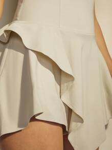 COSMINA Khaki Women's Round Neck Cap Sleeve Ruffle Hem Romper - Apricot - View 7