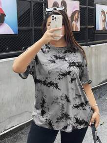 SHEIN EZwear Plus 扎染落肩 T 恤，夏季 - 彩色 - 查看 5