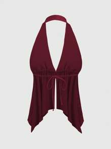 ROMWE Goth Spring|Summer Carnival Party Vacation Red Y2K Sexy Rhinestone Cross Pendant Decor Open Back Spaghetti Strap Tank Top For Women - Burgundy - View 6