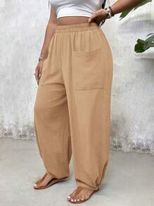 SHEIN VCAY Plus Size Elastic Waist Pocket Design Harem Pants