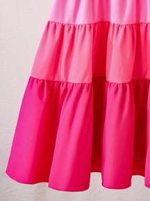 Vestido casual de línea A midi con mangas abullonadas, diseño de capa degradada para niñas (talla pequeña)