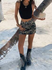DAZY Women's Camo Print Super Mini Skirt, Street Style Casual Denim Skirt For Summer Jeans Skirt - Army Green - View 2