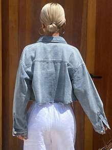 DAZY Jaqueta jeans casual solta de verão para mulheres, adequada para a temporada de formatura - Azul - Ver 4