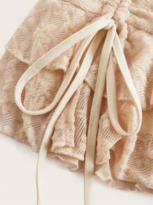 Sweetina Textured Mesh Drawstring Tiered Cascading Maxi Skirt - Apricot - View 3