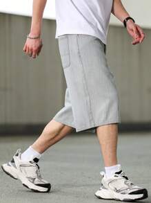 Manfinity Hypemode Men's Solid Color Casual Denim Shorts, Suitable For Summer - Blue - View 7