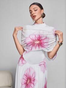 Modelyn 女式长款花卉印花网眼裹身修身针织优雅浪漫度假连衣裙，春夏 - 白色 - 查看 4
