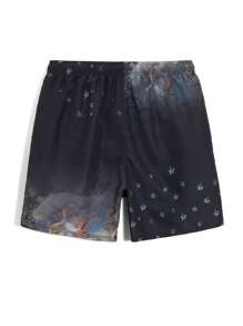 Arcluno Bóxer de baño de moda para hombres, apropiado para el verano, con estilo hawaiano - Negro - Ver 2