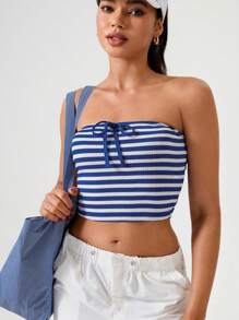 Hanevo Top tubo de mujer con estampado de rayas