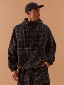Musero 男士格纹超大高领连帽前口袋夹克春夏假日度假 - 黑色 - 查看 1