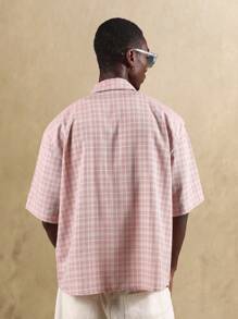 SUMWON 纽扣短袖衬衫格子格纹印花休闲夏季春季口袋细节复古风格休闲街头服饰 - 紅白色 - 查看 3