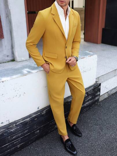 Manfinity Mode Set costum business/de navetă pentru bărbați, mărime mare, culoare solidă, sacou și pantaloni