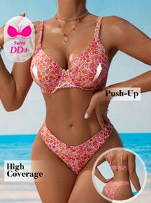 Swim DD+ Bộ đồ bơi 2 mảnh có gọng nâng ngực họa tiết hoa DD+ Cup dành cho nữ - trái cam - Xem 3
