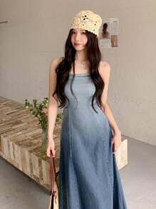 DAZY Women's Casual Fringe Strap Denim Overall Dress, Spring/Summer