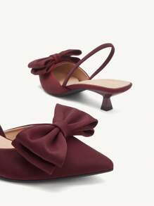 SHEIN X Belle Mariano CUCCOO CHICEST Giày cao gót hở mũi đính nơ cho nữ, lựa chọn trang phục hàng ngày thanh lịch, mua sắm ngoài trời, lễ hội, tiệc tùng, xuân/hè/thu/đông - Màu Đỏ Sâu - Xem 11