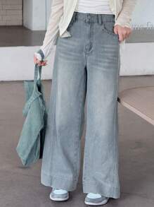 Dazy Kids Tween Girl Casual Distressed Wide Leg Jeans,Back To School Clothes,Fall Clothes - Medium Wash - View 8