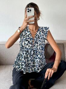 SHEIN Frenchy 女士休闲豹纹无袖上衣，夏季 - 彩色 - 查看 5