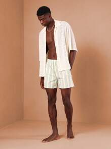 SUMWON Designer Pull-On Swimming Trunks Retro Wave Pattern Lightweight Beach Vacation Board Shorts Summer Pool Athletic Wear Mid-Rise Regular Fit - Mint Green - View 4