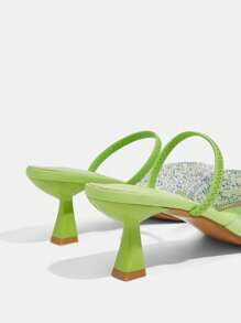 CUCCOO TILAWA Women's Spring/Summer Pointed Toe Flat Heel Sexy & Elegant Sequined Beaded Transparent PVC Back Open High Heels, Suitable For Graceful Ramadan Evening Party, Nightclub, Music Festival