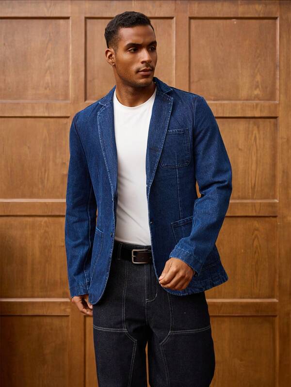 RivetRise Men's Spring Business Casual Lapel Neck Long Sleeve Casual Denim Jacket Blazer For Man Jeans Suit For Men