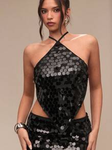 SHEIN BAE 女式性感露背亮片露背无袖短款上衣，夏季