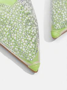 CUCCOO TILAWA Women's Spring/Summer Pointed Toe Flat Heel Sexy & Elegant Sequined Beaded Transparent PVC Back Open High Heels, Suitable For Graceful Ramadan Evening Party, Nightclub, Music Festival