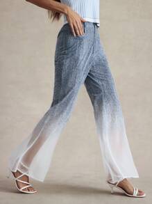 Briarwyn Women High Waist Transparent Pocket Flared Pants, For Spring & Summer Casual Wear Women S Bottoms Women Summer Clothing 4th Of July Palazzo Flare Jeans - Blue and White - View 4