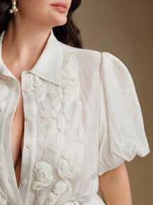 Anewsta Nueva blusa de primavera/verano de estilo francés elegante para dama de oficina, con textura estampada y jacquard