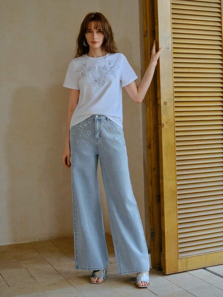 RHINESTONE DETAIL BAGGY JEANS