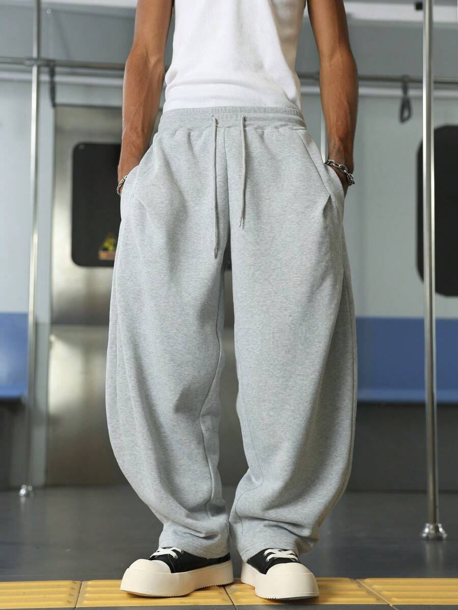 Manfinity EMRG 男士纯色简约休闲运动裤 - 灰色 - 查看 1