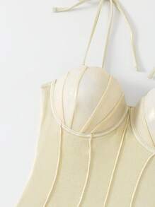 Swim Oasis 2件套新款高级亮面材质贝壳装饰聚拢钢圈连体泳衣女式夏季 - 香檳色 - 查看 4