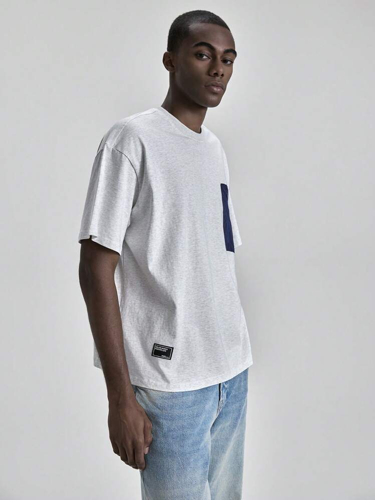 Ontre Herr sommarfärgblocks-dragkedja med kortärmad casual-t-shirt, lämplig för 4 juli/självständighetsdagen, patriotisk stolthet, strand, födelsedagsfest, lärarklädsel, högtider och avslappnade sammankomster - Grå - Visa 4