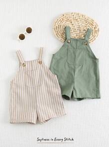 Cozy Pixies 2 Pieces Baby Boy Set: Striped & Solid Color Bib Overall Shortalls Baby Boy Overall Set Baby Boy Summer Outfit Summer Baby Outfits Newborn Summer Outfit Baby Boy Clothes Summer