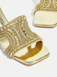 CUCCOO TILAWA Women's Fashion Party Rhinestone Heeled Sandals - Gold - View 5