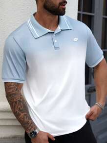 Manfinity Homme Camisa polo de manga corta con rayas en degradé para hombres de talla grande en verano