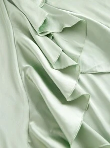 SHEIN MOD Sage Green Summer Elegant Wedding Guest Vintage Ruffle Off-Shoulder Dress,Luminous Satin Open Back Mermaid Silhouette Birthday Party Outfits For Woman - Green - View 4