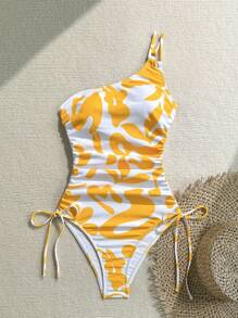 Vivid Eden 女士豹纹无袖时尚连体泳衣 - 黃色 - 查看 4