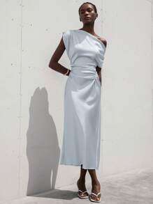 Aveloria Modichic 女式缎面不对称肩部褶饰腰部长裙