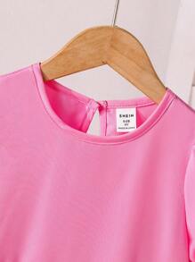 Vestido casual de línea A midi con mangas abullonadas, diseño de capa degradada para niñas (talla pequeña)