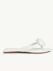 CUCCOO CHICEST Women White Rose Floral Flat Thong Sandals,Casual Versatile Beach Holiday Slippers - White - View 7