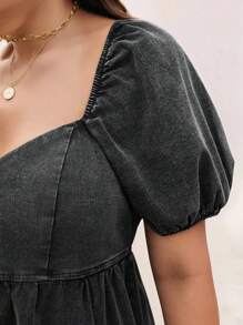 SHEIN LUNE Playful Casual Plus Size Ruffle Splice Lantern Sleeve Dress, Girlfriend Set Country Concert Outfit Graduation Outfit Summer Outfits For Women Brunch Outfits For Women Mother's Day Church Outfits Women