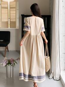 DAZY Women's Casual Holiday Colorblock Striped Dress,Teacher Outfits - Beige - View 7