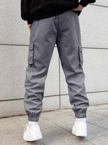 Manfinity Homme Men's Solid Color Zip Design Casual Multi-Pocket Utility Cargo Pants - Dark Grey - View 2