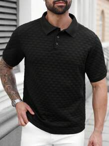 Manfinity CasualCool Plus Size Men's Fashion Polo Shirt, Suitable For Summer - Black - View 3