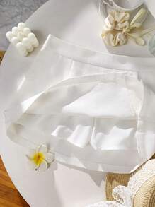 SHEIN EZwear 白色低腰休闲纯色女士开衩裙 - 白色 - 查看 12