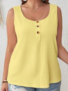 SHEIN VCAY Camiseta de tirantes de talla grande de unicolor y cuello redondo - Mostaza Amarilla - Ver 6