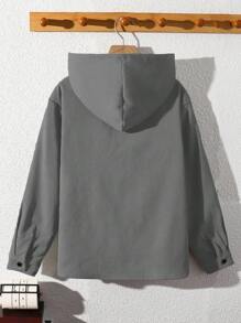 SHEIN Oversized Boys' Casual Corduroy Patched Hoodie Woven Shirt