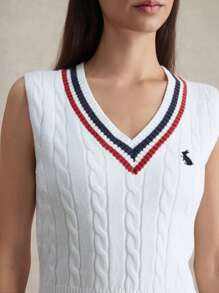 Briarwyn 女士撞色条纹针织背心，学院风夏季女士服装和女士海滩装，适合 7 月 4 日女士机场 - 白色 - 查看 3