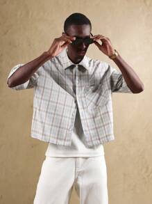 Sumwon Classic Plaid Button Down Short Sleeve Collared Shirt Casual Summer Streetwear Loose Cut Weekend - Multicolor - View 7