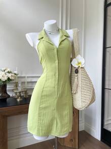 SHEIN EZwear Button Front Low Back Bodycon Dress